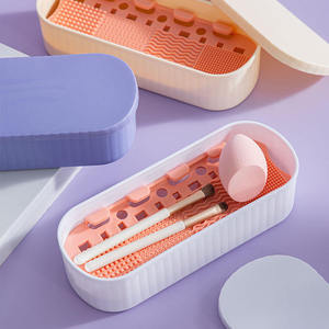 Caja Limpiadora <span class=keywords><strong>de</strong></span> Brochas <span class=keywords><strong>de</strong></span> Maquillaje 3 en 1, Tapete <span class=keywords><strong>de</strong></span> Silicona para Limpieza, Escurridor Portátil, Estuche <span class=keywords><strong>de</strong></span> Almacenamiento para Esponjas Cosméticas, Venta al por Mayor, Marca Privada - Product Image 2