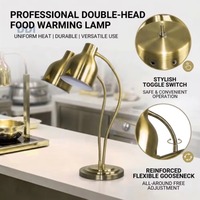 Dubbele infrarood tafelmodel catering voedselverwarmingslamp met UK, VS en EU stekker voor hotel- en restaurantbenodigdheden, gouden voedselverwarmingslampen