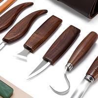 Ensemble de 25 couteaux à sculpter le bois de qualité industrielle, manche en bois de noyer, couteau à découper, étui en cuir vintage, personnalisable OEM, garantie 3 ans