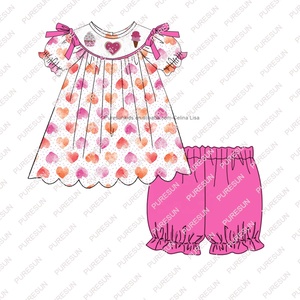 Vêtements <span class=keywords><strong>de</strong></span> saint-valentin pour filles, <span class=keywords><strong>tenue</strong></span> smockée, cœurs brodés, vêtements personnalisés pour petites filles, vêtements à la mode, 2023 - Product Image 2