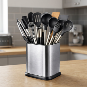 Support de rangement carré en acier inoxydable pour ustensiles de cuisine, design minimaliste et durable - Product Image 5