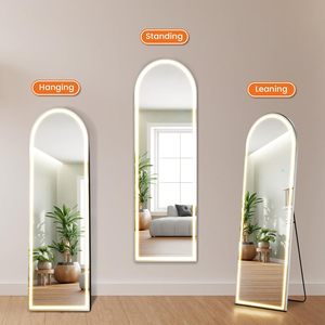 Miroir sur pied Sweetcrispy en alliage d'aluminium avec verre nano, arqué, pleine longueur, 61x17, éclairage LED, intensité réglable, 3 couleurs d'éclairage, pour la maison - Product Image 5