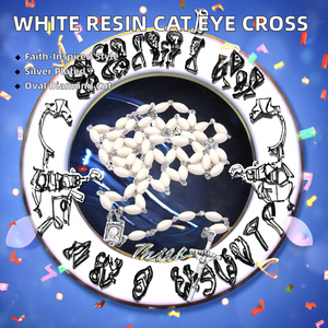 Collar con colgante de Cruz de ojo de gato de resina blanca, Rosario católico religioso plateado, cuentas de oración, boda Unisex Jesús María - Product Image 2