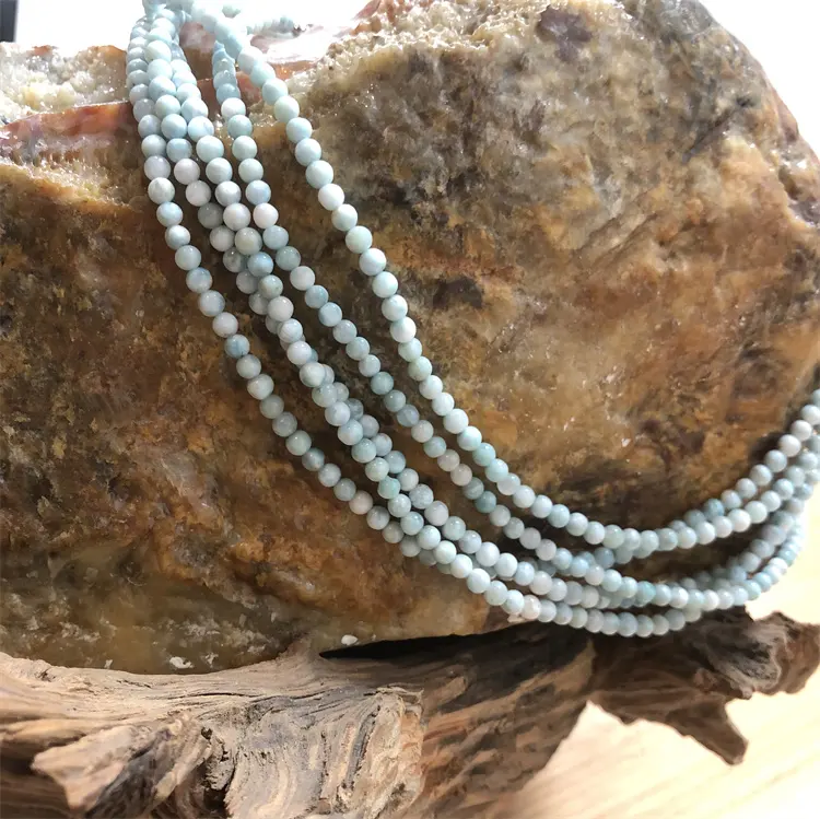 Natürliche dominika nische Larimar runde Perlen 4mm blau Mineral Edelsteine gute Schnitt größe Silber Halskette Schmuck