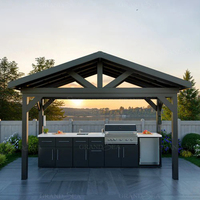 Outdoor-Küchenset aus 304 Edelstahl mit Kühlschrank, Grill, Spüle und Aluminiumlegierungs-Überdachung