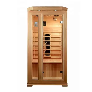 OEM 1 Person Hemlock Wood Indoor Ceramic Heaters Dry Sauna Home Infrared Sauna Room