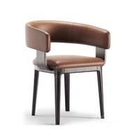 Chaise de salle à manger rembourrée au design moderne BST avec dossier incurvé, pieds en bois de frêne, tissu en cuir, pour la maison ou l'hôtel