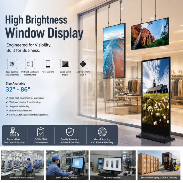 32-55inch Single Side Android Indoor High Brightness Window Display LCD Advertising Screen Digital Signage Built-In CMS Elevator