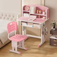 Ensemble bureau et chaise réglables en hauteur avec étagère et tiroir, mobilier scolaire ergonomique pour l'apprentissage à domicile ou en classe
