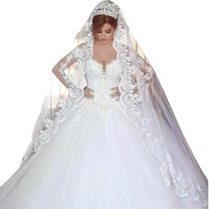 Bridal Gown Ball Gown Sweetheart Neckline Embroidered Lace Net Princess Waistline Long Train Wedding Dress - Product Image 3