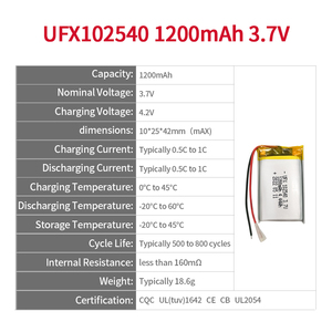 चीन के निर्माता के रिचार्जेबल ufx 102540 3.7v 1200 माह ली-पॉलीमर बैटरी पैक ने सर्वश्रेष्ठ बैटरी की आपूर्ति की - Product Image 2