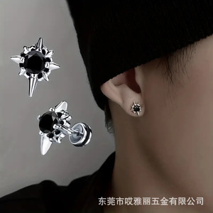 Stainless Steel Black <b>Cross</b> Pendant Earrings Set 6 Pieces Men's Fashion Jewelry Studs Hoop <b>Chain</b> Earring Collection - Product Image 3