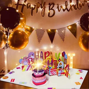 Handmade Birthday 3d Pop Up Cards Custom 3d Funny Music Birthday Cake Greeting Cards 3d Led