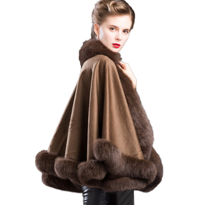 Poncho de piel de zorro y Cachemira auténtica 100% para <span class=keywords><strong>mujer</strong></span>, capas de piel cálidas a la moda, novedad - Product Image 1