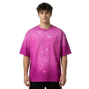 Pink Oversized Short Sleeve T-<b>Shirt</b> With <b>Star</b> Dot Pattern Digital Print Knitted Fabric Men's Casual Style O-Neck Design t-<b>shirts</b> - Product Image 1