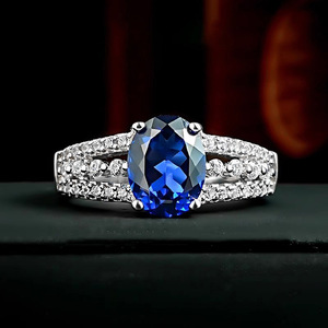 Anello da donna a forma ovale, colore blu, design geometrico a strati - Product Image 1