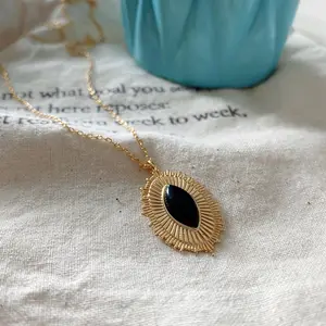 Vianrla 925 sterling silver gemstone necklace oval shape gold plated onyx pendant necklace