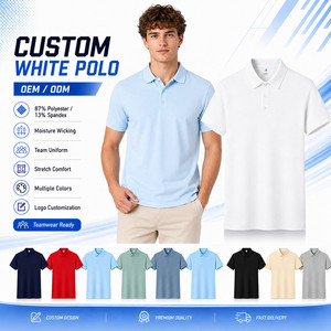 เสื้อโปโลสีขาวแบบกำหนดเองสำหรับผู้ชาย แขนสั้น 87% โพลีเอสเตอร์ 13% สแปนเด็กซ์ ระบายความชื้น ยืดหยุ่น สวมใส่สบาย เหมาะสำหรับชุดทีม - Product Image 1