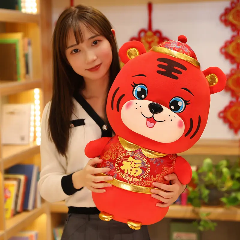 2022 ano novo tiger mascote feliz sorte chinês zodiac, macio brinquedo de pelúcia, atacado