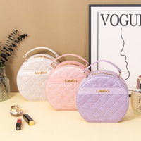 Étui à maquillage rond personnalisé en cuir PU, sac cosmétique portable avec miroir, boîte de rangement matelassée imperméable pour les voyages