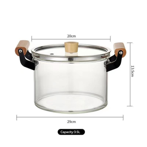 Marmite à soupe et ragoût en verre borosilicate haute résistance au feu, design européen, compatible lave-vaisselle, compatible gaz et induction, avec poignée en bois - Product Image 4