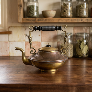 Théière vintage en métal avec couvercle et poignée ornée, bouilloire à eau - Product Image 2