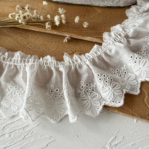 Tissu de pièce de <span class=keywords><strong>broderie</strong></span> en coton plissé jupe de <span class=keywords><strong>broderie</strong></span> d'arc blanc ourlet manchette à volants accessoires de dentelle de dentelle - Product Image 5