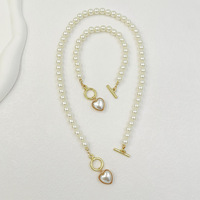 Ensemble de bijoux fantaisie vintage, collier ras du cou en perles baroques, pendentif cœur géométrique, bracelet pour femmes