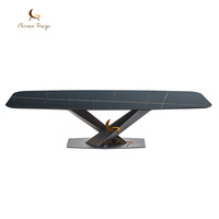 Table à manger en granit et marbre de design moderne et luxueux, grande dalle en forme de X, avec 8 chaises, ensemble de meubles de salle à manger