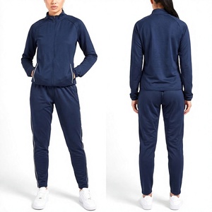 Ensemble de survêtement sportif bleu marine uni pour femme avec veste à col montant à manches longues et pantalon long pour le printemps - Product Image 3