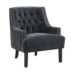 DB Modern Traditional Solid <b>Wood</b> Accent Chair 1pc Black Chenille Upholstery <b>Button</b> Tufted Sherpa for Home Office Furniture - Product Image 2