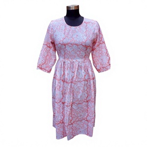 Vestido Midi de Gasa con Estampado Floral, Cuello Redondo, Manga Tres Cuartos, Corte en A, Vestido de Verano para Mujer, Transpirable, Estilo Casual - Product Image 1