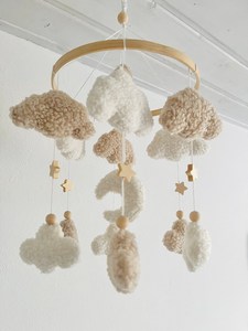 Nuvole mobili per bambini tessuto <span class=keywords><strong>Ecru</strong></span> naturale per decorazione culla - Product Image 6