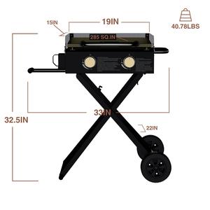 Miire prix usine X jambes Portable pli 2 brûleurs gaz de table <span class=keywords><strong>Plancha</strong></span> plaque chauffante Barbecue barbecue avec roues <span class=keywords><strong>couvercle</strong></span> <span class=keywords><strong>pour</strong></span> jardin - Product Image 2