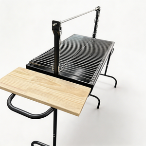 <strong>Drum</strong> Style Charcoal <strong>BBQ</strong> <strong>Grill</strong> Large Area with Rotisserie Spit and Wooden Shelf for Professional Roasting - Product Image 3