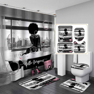 Mode afro-américaine impression parfum baignoire accessoires Sexy <span class=keywords><strong>rose</strong></span> <span class=keywords><strong>gris</strong></span> tour Eiffel Afro fille <span class=keywords><strong>rideau</strong></span> <span class=keywords><strong>de</strong></span> <span class=keywords><strong>douche</strong></span> - Product Image 5