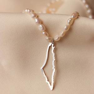 Chaîne de perles naturelles en acier inoxydable 316L Collier de cartes de la Palestine <span class=keywords><strong>Poème</strong></span> palestinien célèbre Amoureux de la paix Juifs prient pour la Palestine - Product Image 2