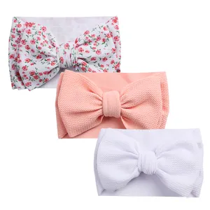 3Pcs/set 0-4T Multi-color Solid Printed Floral Style Hair Accessories Big Bow Headband Elastic Baby Headband Set