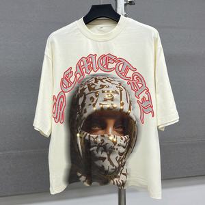 ผู้ผลิตเสื้อยืดโอเวอร์ไซส์ 250 แกรม สำหรับนักออกแบบแฟชั่น เสื้อยืดคอกลมทรงบ็อกซี่ ตกแต่งด้วยคริสตัล ไหล่ตก ลายกราฟิก - Product Image 5