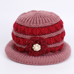 Chapeau bob en tricot d'hiver avec bordure rouge rose, chaud et épais pour femmes, protection du cou, pare-soleil pour le cyclisme en plein air - Product Image 1