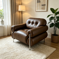 Canapé compact 2 places en cuir véritable, design moderne capitonné, pieds en acier inoxydable, ensemble modulaire de luxe pour appartement, salon, maison