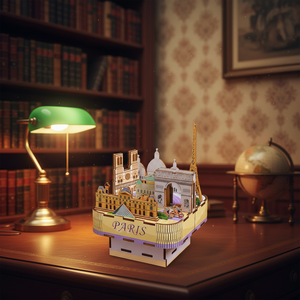 Boîte à musique en bois romantique de Paris avec puzzle 3D DIY à assembler, décor de collection, jouet éducatif, cadeau. - Product Image 1