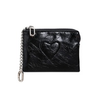 Dompet Koin 9 Warna Motif Hati Timbul Lucu, Dompet Mini Resleting Kulit PU Dengan Rantai, Tempat Kartu Motif Leopard, Gantungan Tas Wanita Trendi