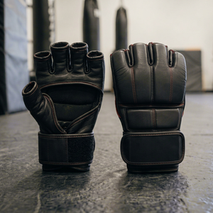 Gants d'entraînement en cuir PU à demi-doigts avec sangle de poignet pour les arts martiaux, unisexe - Product Image 1