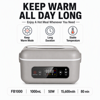 Boîte à lunch électrique sans fil grise avec contrôle numérique, pot intérieur en acier inoxydable, chauffe-plat alimenté par batterie rechargeable pour camion