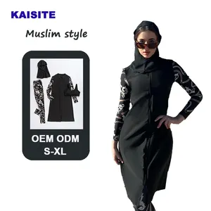 2024 Frauen Bescheidene muslimische Bade bekleidung Patchwork Hijab Sport Langarm Badeanzug 4 Stück Islamic Burkinis Wear Badeanzug