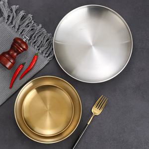 Chef Meis Stainless Steel Plate 304 Double Layer Round Gold Dinner Plate For Restaurant Hotel Meals - Product Image 1