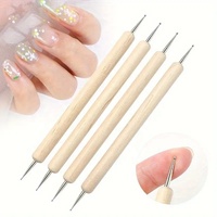 Lot de 5 pinceaux à ongles professionnels avec manche en métal et manche en bois pour manucure et stylo à points pour nail art
