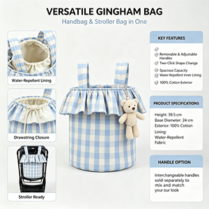 2-in-1 Wickeltasche aus Baumwolle zum Aufhängen am Kinderwagen mit Kordelzug, Wasserdichtem Futter und Großer Kapazität für Babybedarf - Product Image 2
