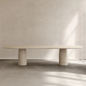 <span class=keywords><strong>Table</strong></span> <span class=keywords><strong>à</strong></span> <span class=keywords><strong>manger</strong></span> ovale de style italien de luxe, en travertin et marbre de qualité supérieure, meubles en pierre naturelle pour salon - Product Image 1